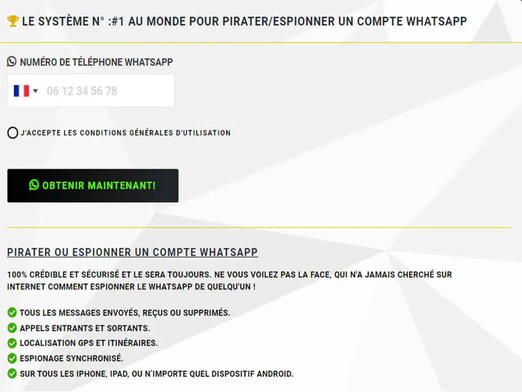 Site pour espionner un compte WhatsApp