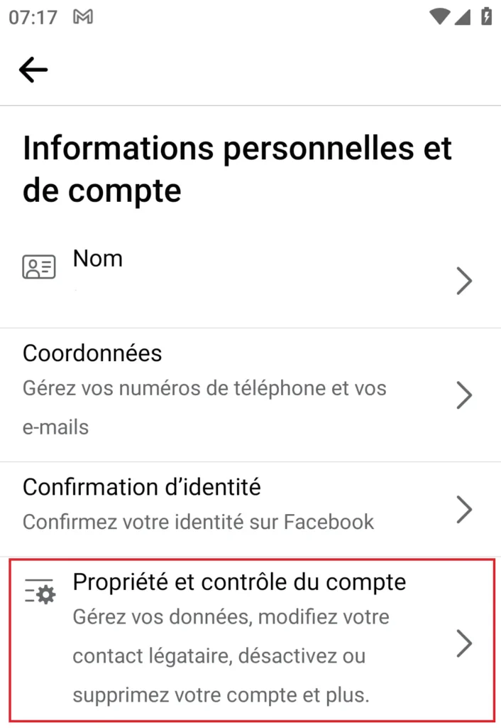 Deuxième pour supprimer un compte Facebook