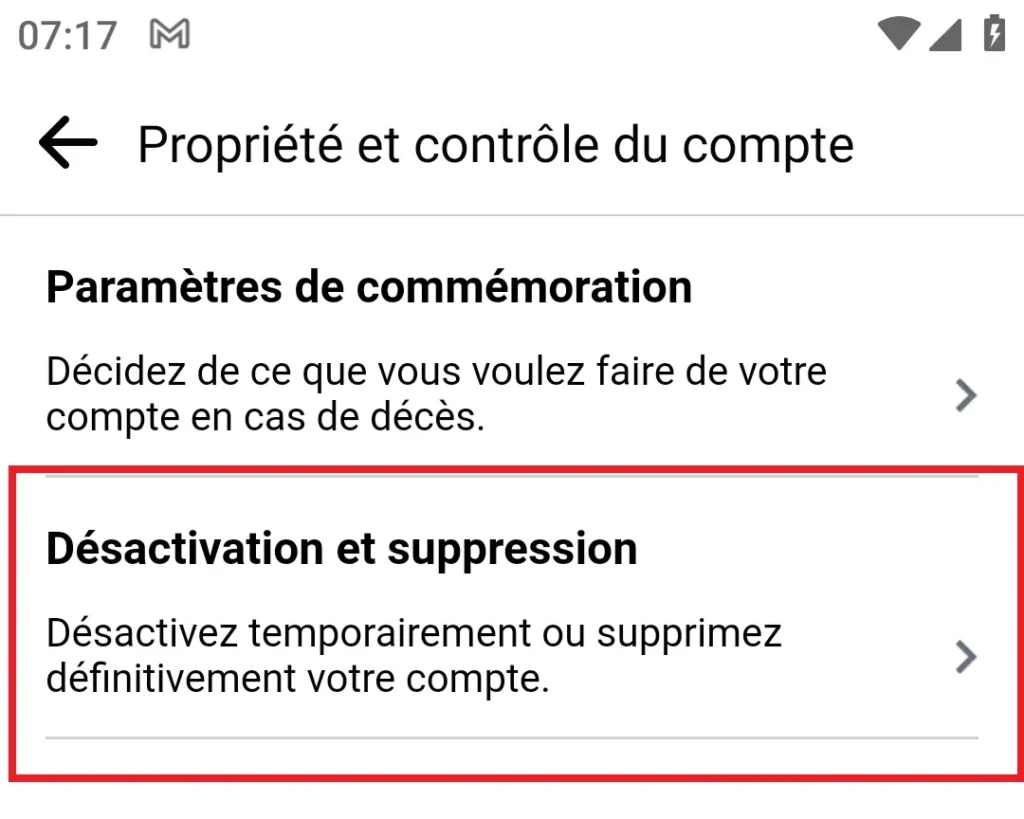 Troisième pour supprimer un compte Facebook