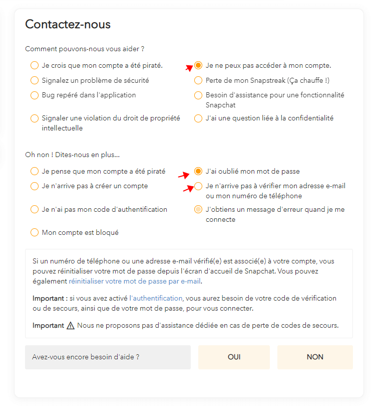 uSélectionnez « Connexion à mon compte » et « J’ai oublié mon mot de passe »