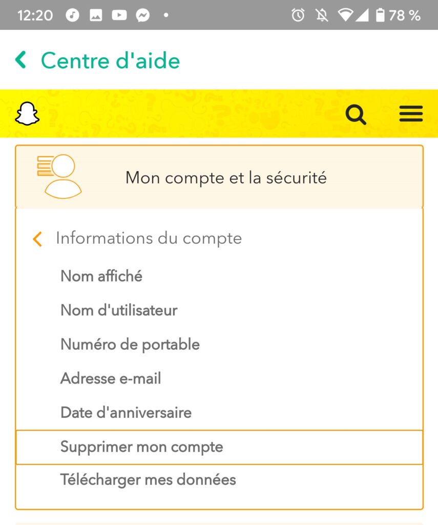 supprimer un compte snapchat sur iphone IOS