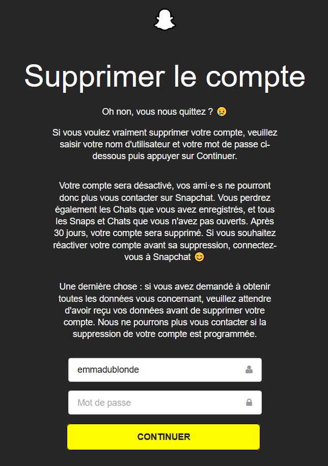 comment supprimer un compte snapchat sur android ?